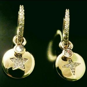 .925 sterling silver inlaid zircon huggie earrings with dangling star; nwot